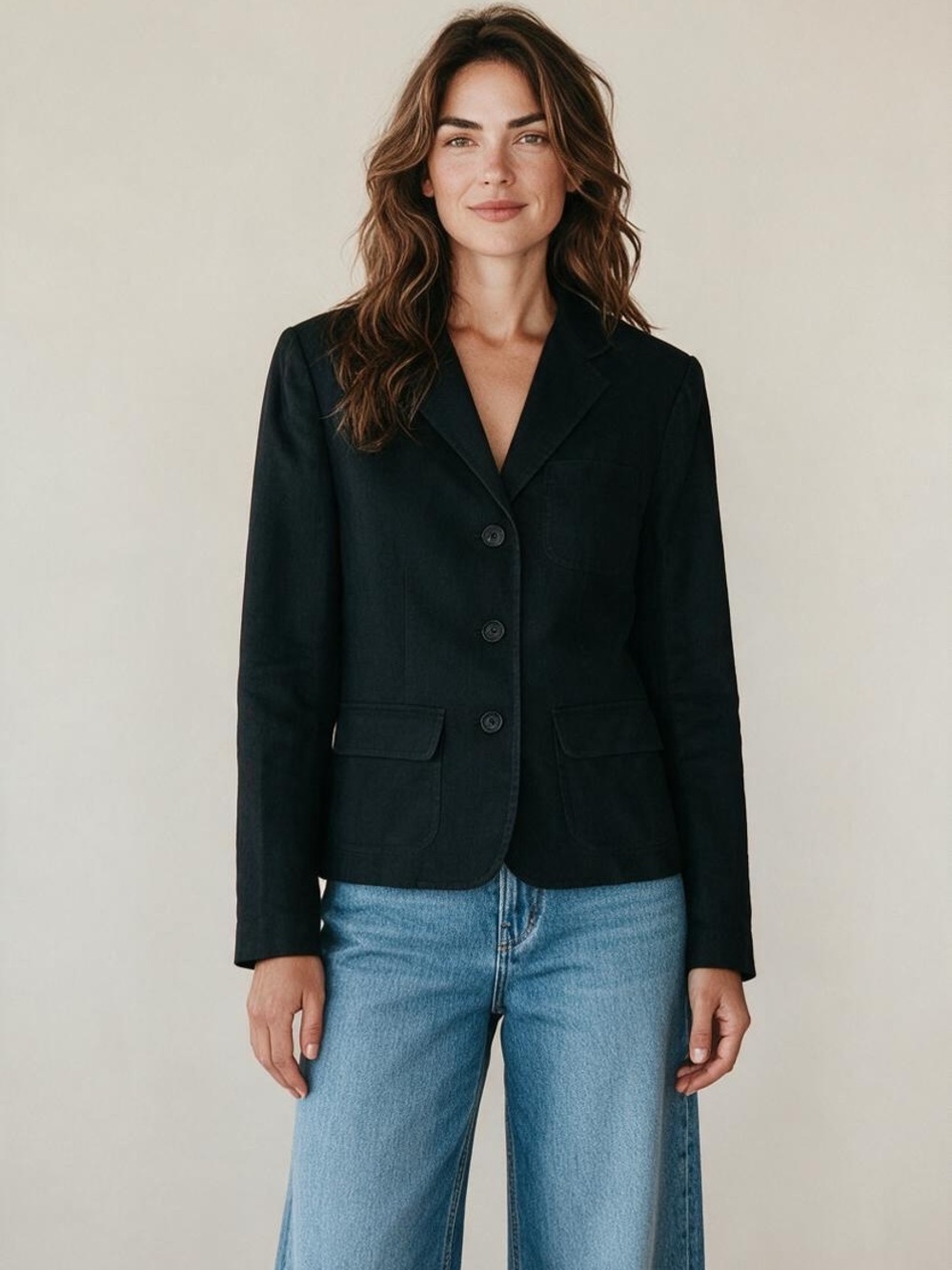 Lauren Ralph Lauren Black 100% Linen Blazer Jacket Size 8